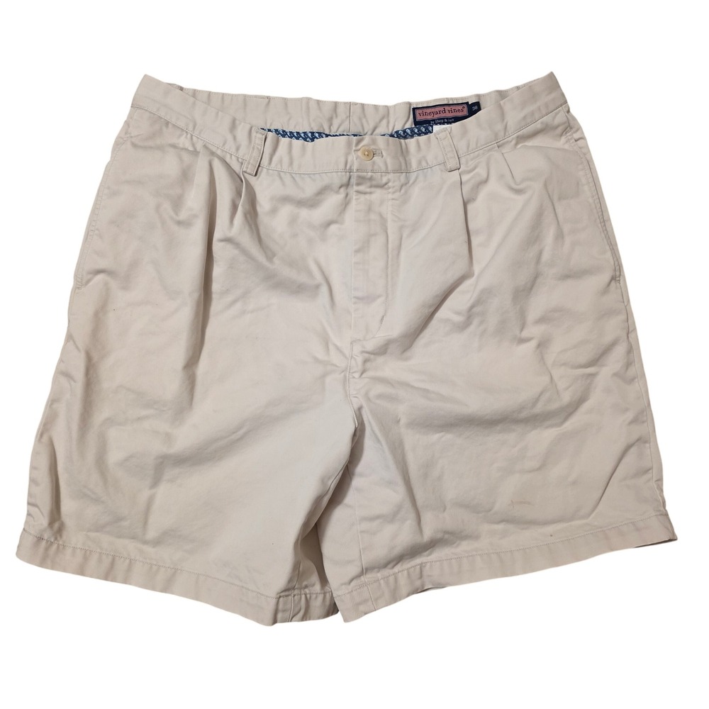 Vineyard Vines Mens Pleated Chino Shorts Tan Khaki Cotton Size 38‎ 8 Inch Inseam